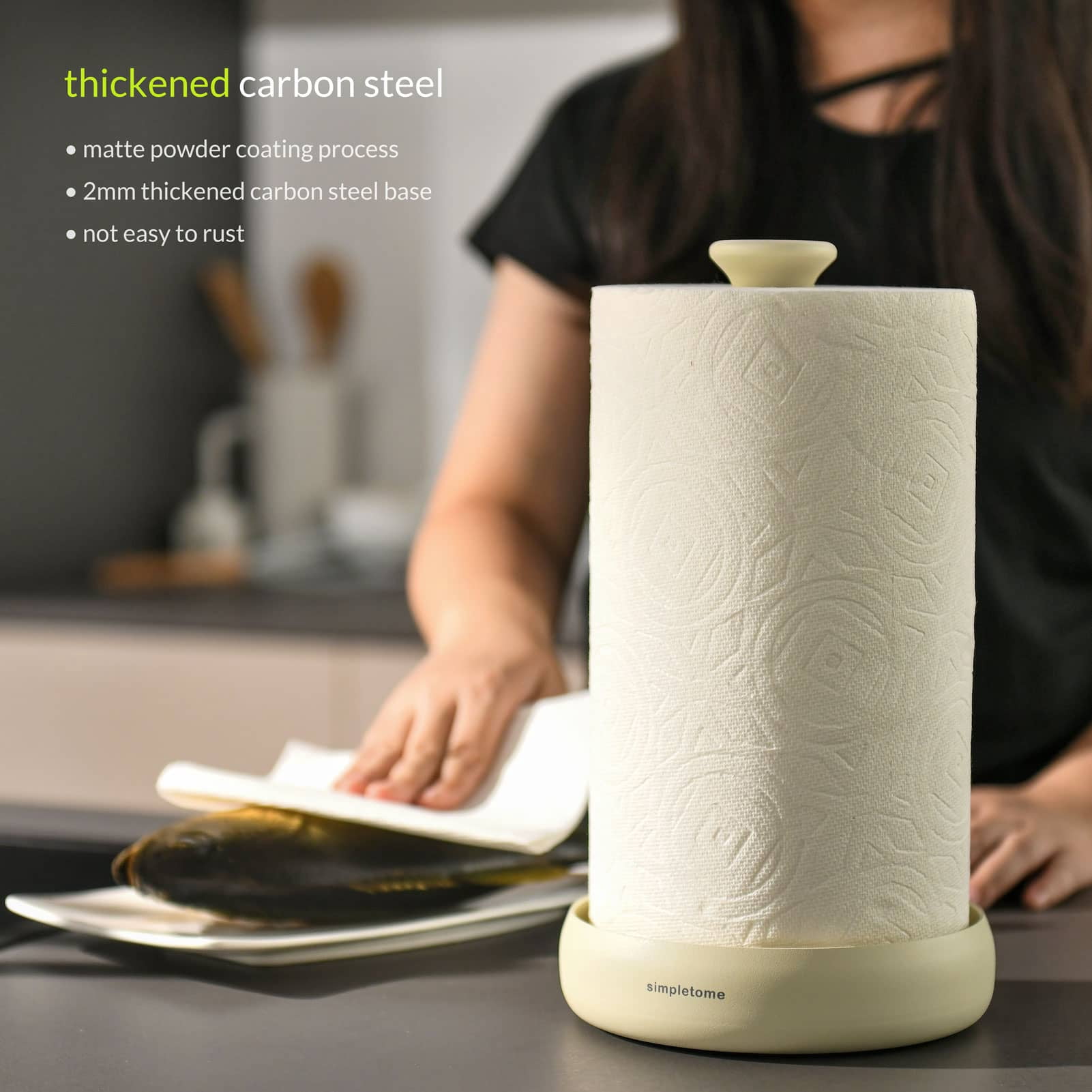simpletome Paper Towel Holder Countertop ONE HAND Tear Keep It Rolled Up Weighted Base