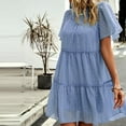 thumbnail image 5 of fartey Summer Sundresses for Women 2025 Casual Crewneck Short Sleeve Dresses 2025 Loose Solid Color Swiss Dot Vacation Dress, 5 of 6