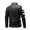 thumbnail image 3 of Holloyiver Men's Fashion Casual Versatile Color Contrast Stripe Plush Leather Jacket Motorcycle Windbreaker Long Sleeve Lapel Pocket Zippered Jacket Suit Coat Black, 3 of 5