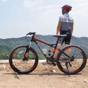 Full Suspension Mountain Bike 21 Speed Bicycle 27.5 inches Mens or Women MTB Disc Brakes Orange