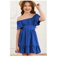 thumbnail image 2 of XASZHN Robes d'Été Décontractées pour Filles, Robe à Nouer dans le Dos, Taille 4-13 Ans, Bleu M/130, 2 of 9