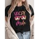 thumbnail image 1 of Women's "Vacay Mode" Graphic T-Shirt - Casual Round Neck, Short Sleeve, Cotton Top with Colorful Fashion Glasses & Palm Tree Design, Perfect for Spring/Summer, 1 of 6
