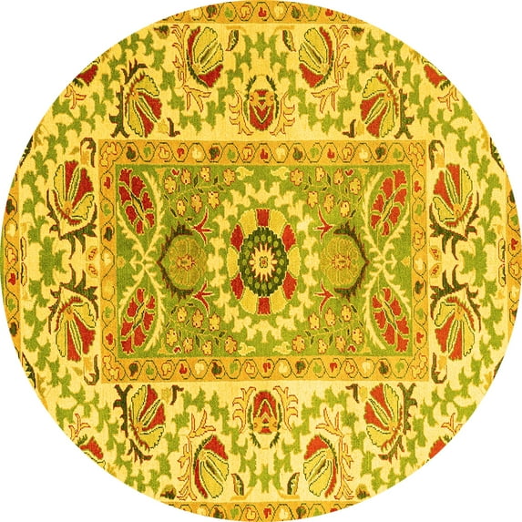 Ahgly Company Machine Washable Indoor Round Abstract Yellow Modern Area Rugs, 3' Round
