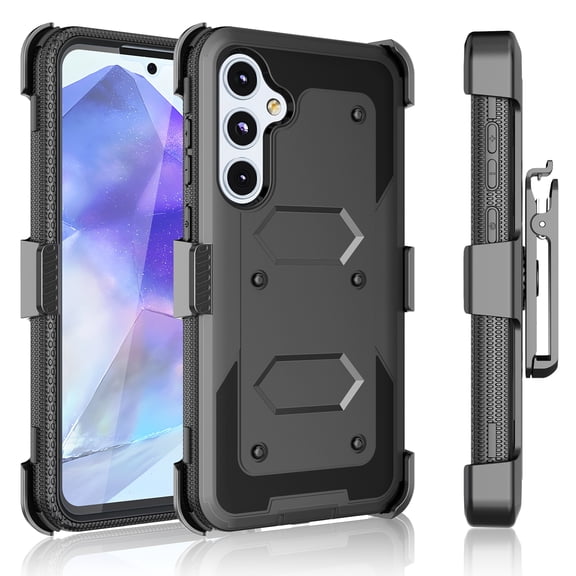 Tekcoo Samsung Galaxy A35 5G Case with [Built-in Screen Protector] Holster Belt Clip and Kickstand, Shockproof Heavy Duty Protective Phone Case Rugged Cover for Galaxy A35 5G - Black