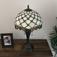thumbnail image 5 of Tiffany Style Table Lamp Beige Stained Glass Crystal Beans Pull Chain Switches for Living Room Bedroom Bedside 12"W*12"D*22"H, 5 of 6