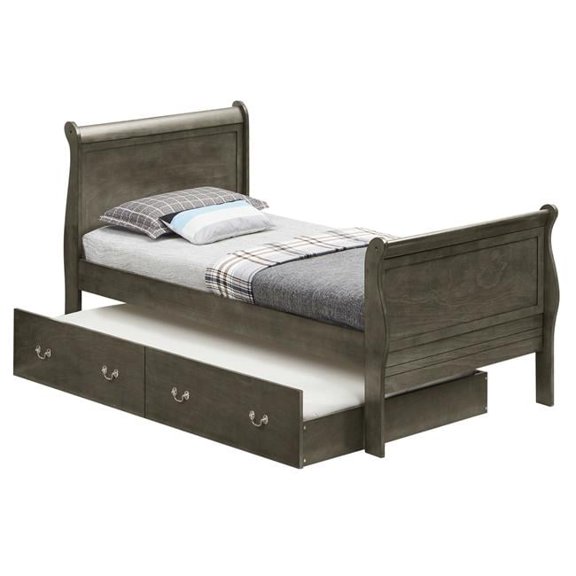 41 x 87 x 44 in. Louis Philippe Trundle Bed with Trundle, Gray - Twin Size