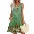 thumbnail image 2 of Women's Square Neck Floral Print Sleeveless Summer Dress Casual Loose Fit Sundress with Side Pockets and Back Tie Detail,Green XL, 2 of 5