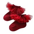 thumbnail image 1 of ITFABS Baby Girl Combed Cotton Socks Lace Mesh Embellishment Solid Color Princess Knitted Socks, 1 of 6