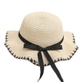 thumbnail image 1 of Sombrero de ala grande de verano para niños con protección solar de 52 a 54 cm de circunferencia, para viajes, playa, paja, lazo, 1 of 5