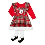 Minnie Mouse Baby Girls’ Top, Pinafore Dress & Tights Set, 3-Piece, Sizes 0/3M-24M