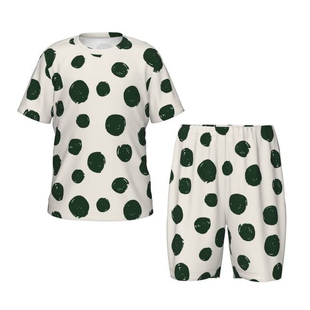 Balery Abstract Green Polka Dot Conjunto de Pijama Infantil de Manga Corta con Estampado – Ropa de Dormir de Algodón Suave-Large