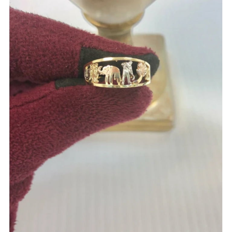 14K Yellow Gold Horseshoe Elephant Clover Good Luck Ring Four Leaf Clover  Ring Elephant Ring / Anillo de Buena Suerte para Mujer y Hombre 