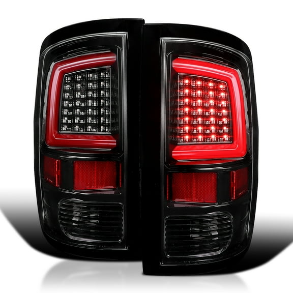 Spec-D Tuning Jet Black LED Tail Lights w/ Red LED Light Bar Compatible with 2009-2018 Dodge Ram 1500, 2010-2018 Dodge Ram 2500/3500, Left   Right Pair Assembly