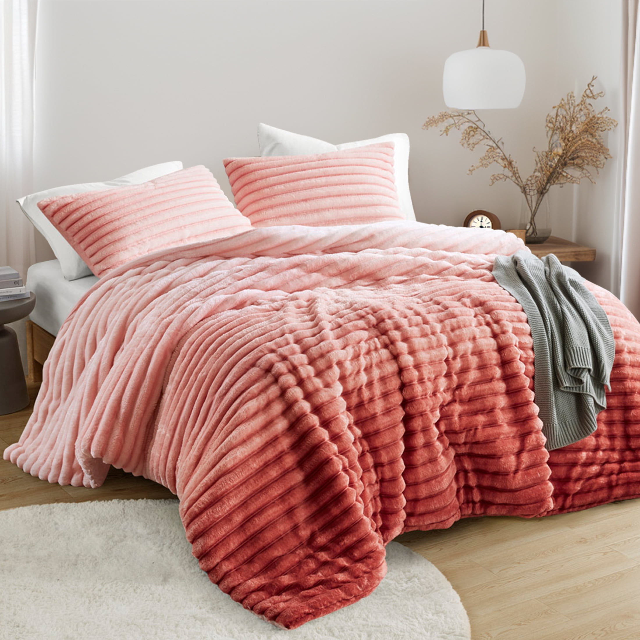 Regency Heights Twin/Twin XL Fluffy Ribbed Plush Comforter Set 2-Piece Bedding Set Blush Ombre