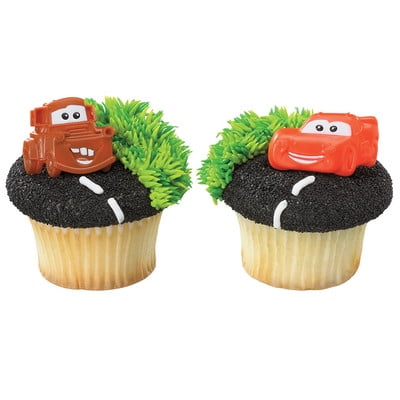 24 LIGHTNING McQUEEN Edible Cupcake Toppers Wafer Paper Birthday Cake Decoration 