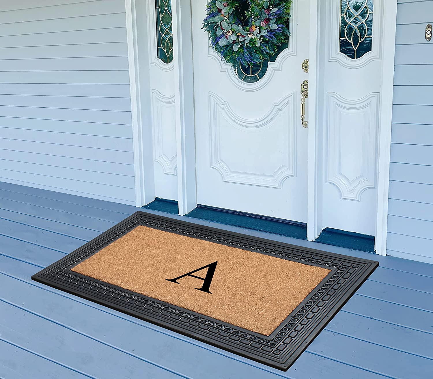 A1HC Natural Rubber & Coir 24x39 Monogrammed Doormat For Front Door, Anti-Shed Treated Durable Doormat for Outdoor Entrance, Heavy Duty, Low Profile, Easy to Clean, Long Lasting Front Porch Entry Rug