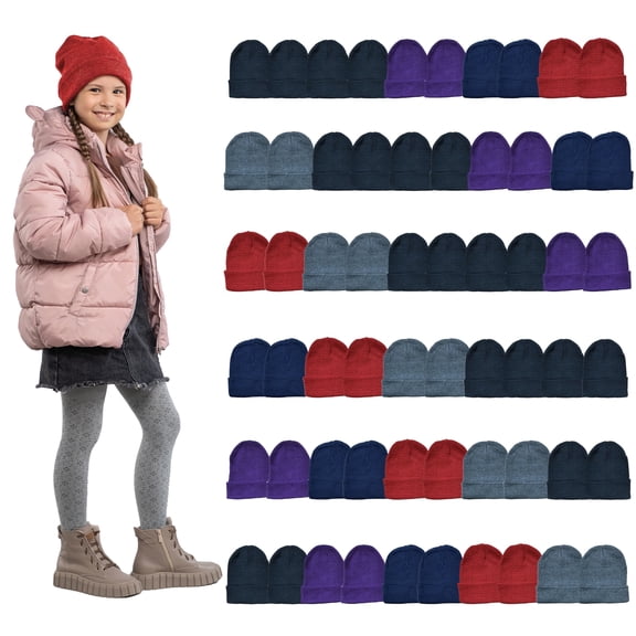60 Pack of Yacht & Smith Wholesale Beanies, Bulk Thermal Winter Hat for Kids