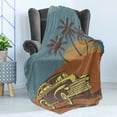 thumbnail image 4 of Cars Soft Flannel Fleece Throw Blanket, Vintage Car on the Beach with Palm Trees at Sunset Grunge Display, Cozy Plush for Indoor and Outdoor Use, 50" x 60", Pale Yellow Dark Orange, by Ambesonne, 4 of 5