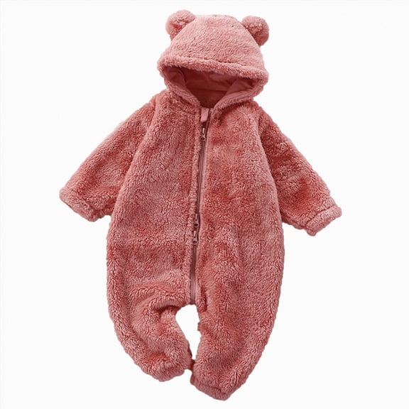 Splozh Baby Snowsuit Winter Romper Hooded Boys Girls Jumpsuit Bear Thick Windproof Cap Infant Winter Clothes Baby Boy Clothes,Watermelon Red,12-24 Months