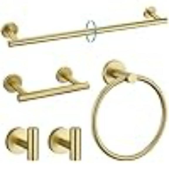 Brushed Gold 5 Piece Bathroom Hardware Set, SUS304 Stainless Steel Bath Towel Bar Set, 23.6 Inch Round Bathroom Accessories Kit Wall Mounted