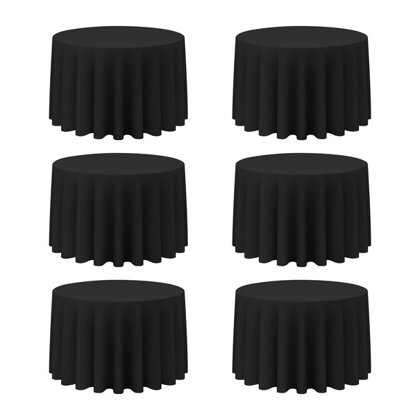 Mantel redondo negro BRILLMAX de poliéster, 274 cm, paquete de 6