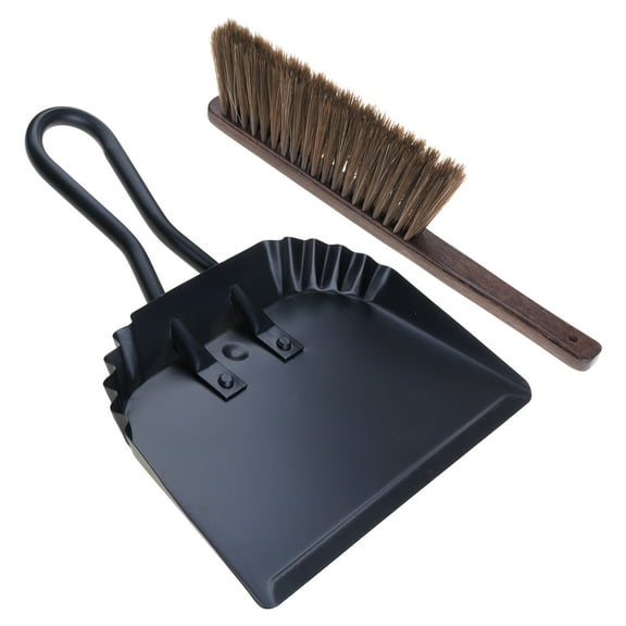 Heavy Duty Metal Dust Pan and Broom Brush Set with Thick Bristles Handheld Cleaning Tools for Patio Pet Car Cleaning