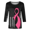 thumbnail image 3 of Women Breast Cancer Survivor Warrior T-Shirt 3/4 Sleeve Crew Neck Shirts Pink Ribbon Print Tackle Lightweight Blouses, 3 of 4