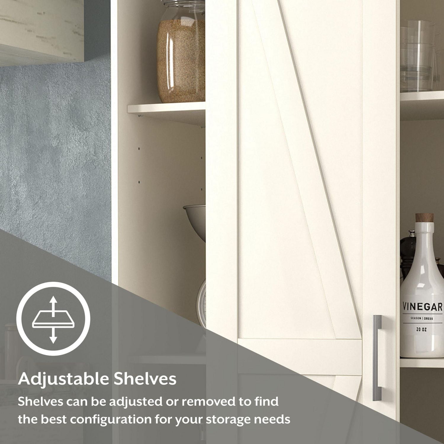 Hillsdale Shelton Wood Kitchen Pantry with 1 Sliding Barn Door