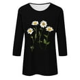 thumbnail image 4 of SOOMLON Womens 3/4 Sleeve Tops Plus Size Tunic Cotton Tops Dressy Casual Crewneck Shirts Cute Daisy Graphic T Shirts 2025 Fashion Spring Summer Ladies Tops Loose Fit Basic Outfits Pullover Black XL, 4 of 4