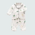thumbnail image 2 of Odeerbi 1-5 Años Niños Niñas Algodón Pijama Notched Lapel Manga Larga Camisa Pantalones Conjunto Suave Dinosaurio Imprimir Sleepwear Dos Piezas Pijama Conjunto, 2 of 3