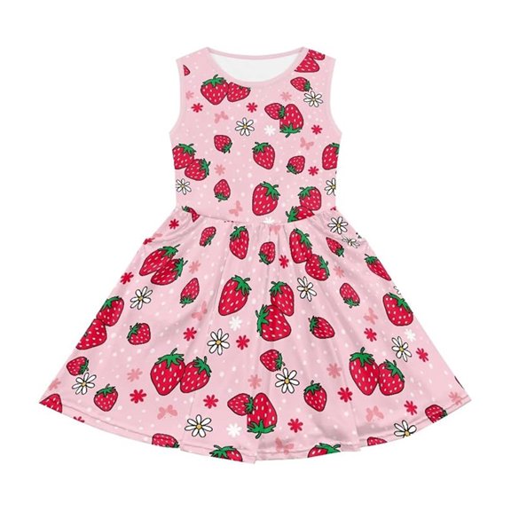 WhouRiu Girls Casual Cartoon Graphic Dresses Sleeveless Crew Neck A Line Swing Dress Kids Comfortable Cute Summer Everyday Sundress,9-10 Years