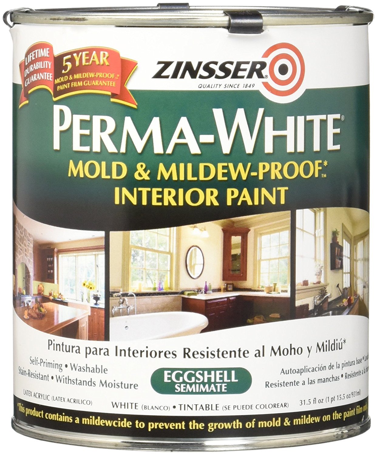 Zinsser Perma-White Mold & Mildew-Proof Interior Paint, 1 Quart, Eggshell