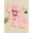 thumbnail image 2 of Suealasg 2Pcs Kids Girl Summer Clothes Short Sleeve Letter Flower Embroidery Tops Solid Color Shorts Sister Matching Outfits 6M 1T 2T 3T 4T Little Girl Casual Beach Outfits, 2 of 9