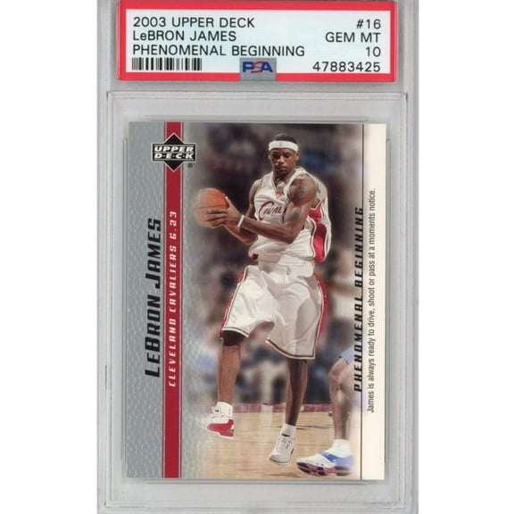 Graded 2003-04 Upper Deck UD LeBron James #16 Phenomenal Beginning Rookie RC Basketball Card PSA 10 Gem Mint