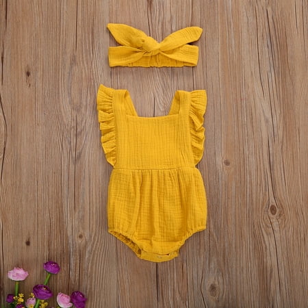 

Newborn Baby Girls Fashion Fly Sleeve Romper and Headband Set