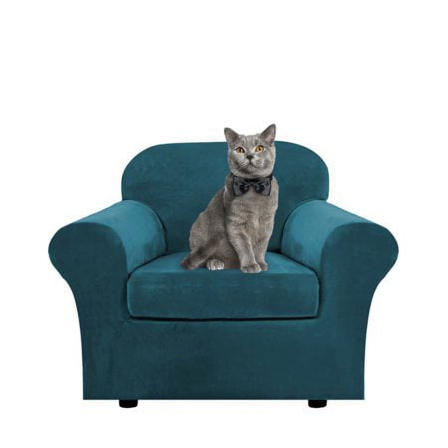 JIAN YA NA Stretch Velvet Sofa Covers Large Couch Covers Sofa Slipcovers with Seperate Seat Cushion Covers(Dark Green, Armchair Cover)