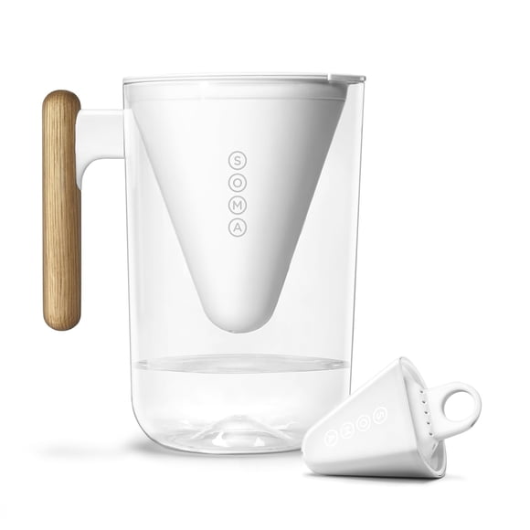 Soma by Full Circle Pichet de Filtre à Eau de 10 Tasses - Beau Distributeur d'Eau avec Poignée en Bambou Durable, Filtre au Charbon Actif en Coquille de Coco