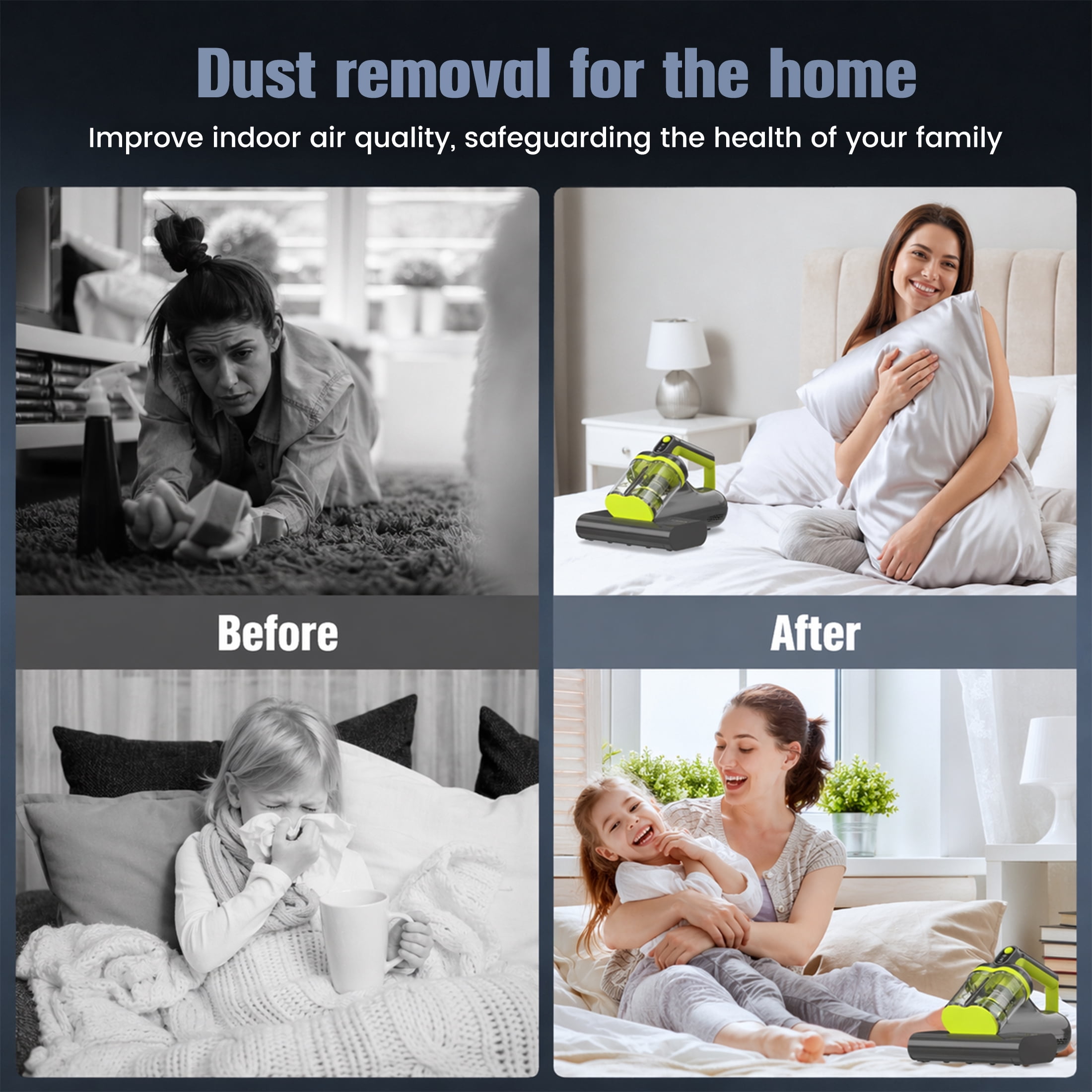 HYCHIKA Mattress Vacuum Cleaner with 16kPa Suction & 36000 Cpm, 273nm UV-C Light, 149℉ Heat & Ultrasonic for Pet Hair & Debris on Bed, Sofa, Carpet