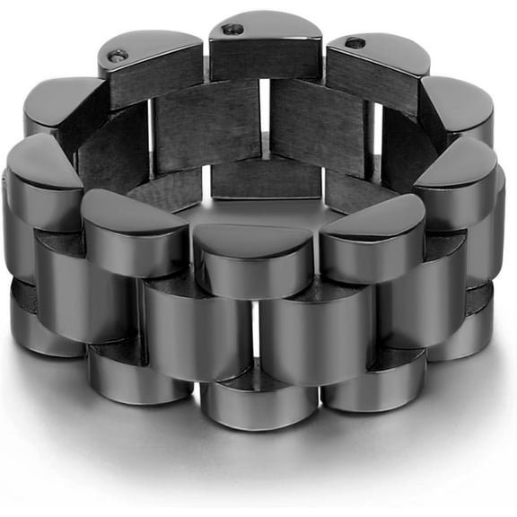 Men's Stainless Steel Solid Link Chain Statement Ring Hip Hop Watch Band Design