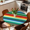 thumbnail image 3 of Mexican Stripes Fitted Tablecloth with Elastic Edged, Round Table Cloth for Dining Table, Colorful Striped Mexican Fiesta Theme Waterproof Oil Proof Table Cover for Indoor Outdoor 55"-60", 3 of 8