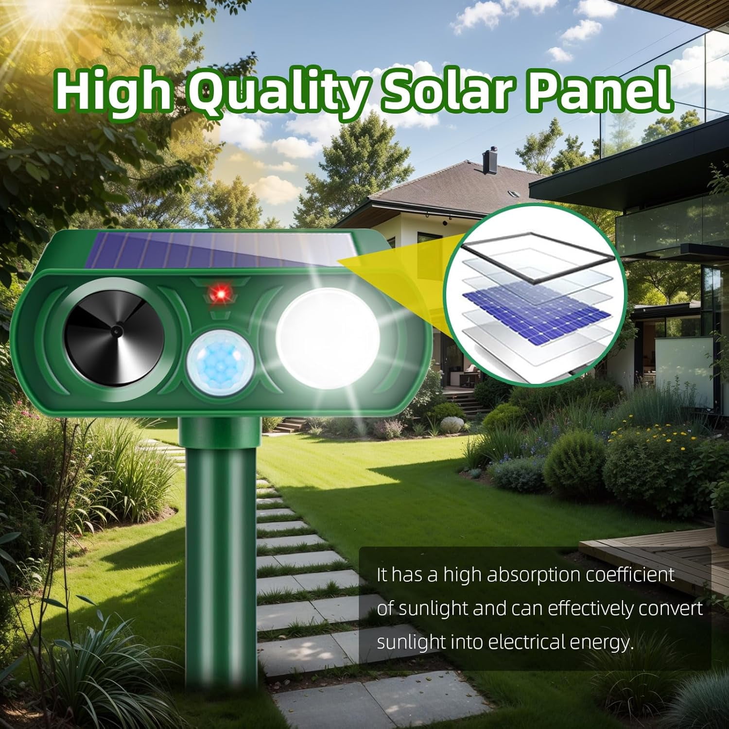4-Pack Solar Ultrasonic Animal Repellent with Motion Sensor & Flashing Light, Outdoor Pest Deterrent for Deer, Cats, Rabbits, Squirrels, Raccoons - Protect Yard, Garden, Lawn