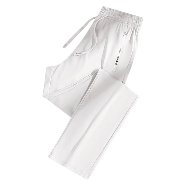 WEIYLL Pants for Men Oversized Loose Casual Ice Silk Elastic Straight Leg Jogging Drawstring Light Gray Pant Size XL