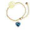 thumbnail image 2 of Delight Jewelry Silvertone Hot Blue Zebra Print Heart Gold-tone Flower Link Chain Bracelet, 6.75"+2" Extender, 2 of 4