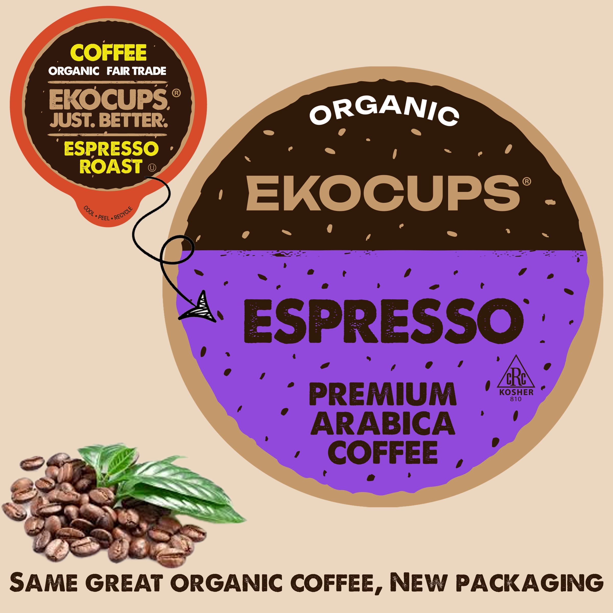EKOCUPS Organic Espresso Dark Roast Coffee Pods. 40 Count For Keurig K-Cups Brewers