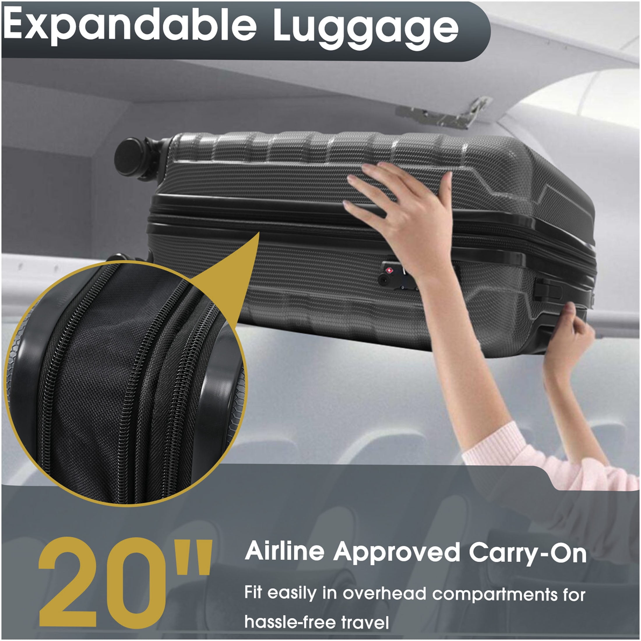 JERFIT Gray Hardshell Carry on Luggage 20 Inch Expandable Spinner Suitcase with TSA Lock