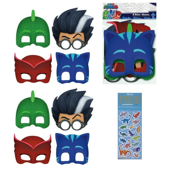 PJ Masks Party Supplies Favors Bundle Pack includes 16 Party Paper Masks and 1 Dinosaur Sticker Sheet