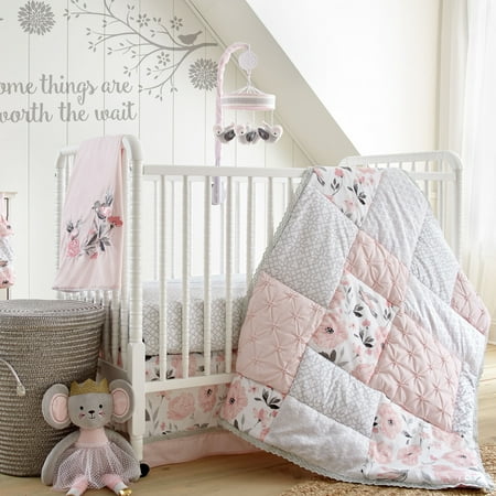 UPC: 0190945026033 | Levtex Baby – Elise Crib Bed Set – Baby Nursery Set – Pink  Grey and White – Floral and Velvet Patchwork – 5 Piece Set Includes Quilt  Fitted Sheet  Diaper Stacker  Wall Decal & Skirt/Dust Ruffle