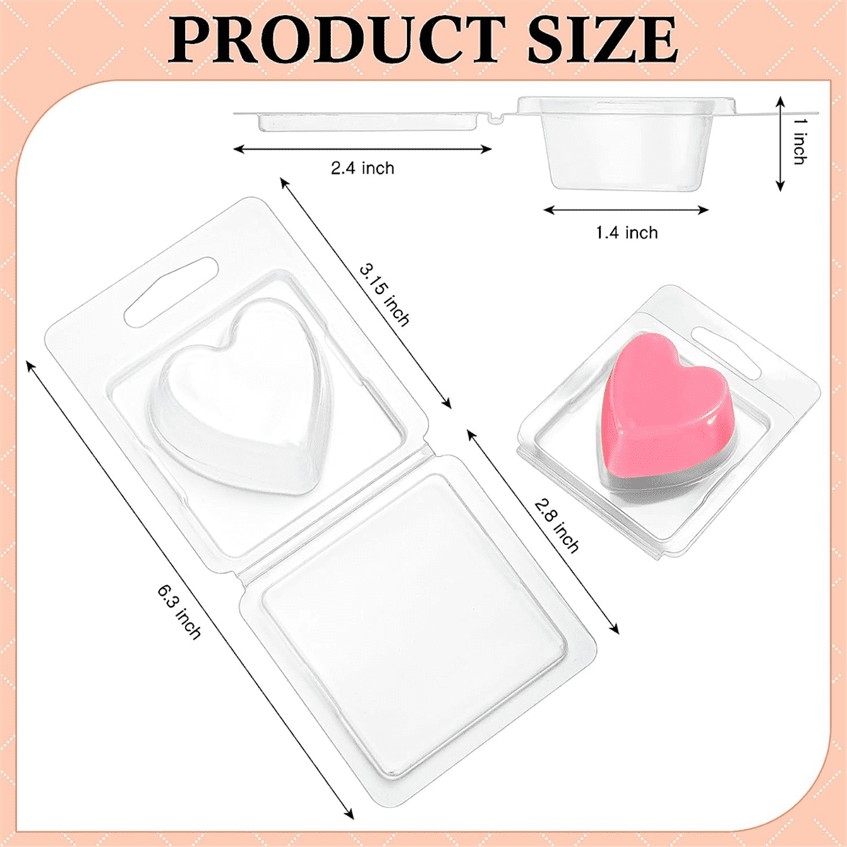 100Pack Wax Melt Container 1.3 Oz,Wax Melt Single Cube Flip Top Clear Empty Plastic Cube Tray for Waxless Tart Candles A