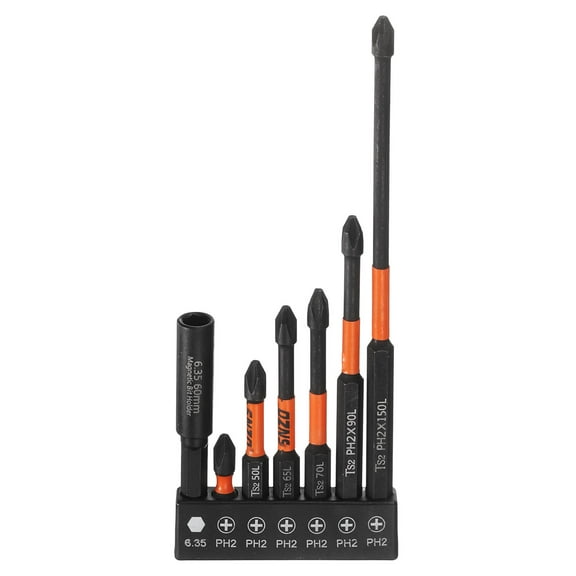 6pcs PH2 (#2) Phillips Screwdriver Bit Set 1" - 6" (25mm-150mm) Long 1/4" Hex Shank Magnetic Cross Head Screw Driver Drill Bits with 1/4" Extension Adapter Holder