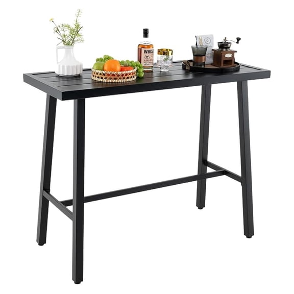 36" Outdoor Bar Table, Rectangular High Pub Table with Adjustable Foot Pads, Patio Counter Height Dining Table for Balcony, Backyard, Indoor, Black